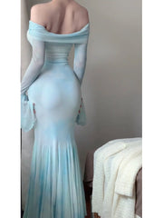 Sexy Mermaid Off The Shoulder Light Blue Women's Beach Dress Vacation Dresses Birthday Dress SD1225