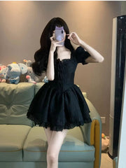 Ball Gown Square Neckline Black Holiday Dress Birthday Dresses Birthday Outfits SD1236