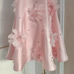 Cute A line Halter Pink Travel Vacation Dresses Short Satin Birthday Dress SD1245