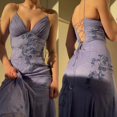 Pretty Mermaid Spaghetti Straps Lilac Long Prom Dresses Party Dress SD1359