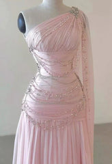 Vintage Glittering Beaded One-shoulder Prom Dress Evening Dress HZ1024