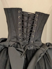 Retro Black A-line Strapless Lace-up Homecoming Dresses Short Satin 16th Birthday Dress HZ0319