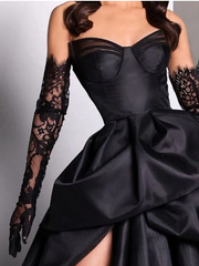 Sexy Ball Gown Strapless Burgundy Long Slit Party Dress Prom Dresses SD1513