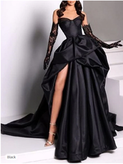 Sexy Ball Gown Strapless Burgundy Long Slit Party Dress Prom Dresses SD1513