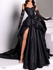 Sexy Ball Gown Strapless Burgundy Long Slit Party Dress Prom Dresses SD1513