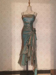 Vintage Elegant Spaghetti Strap Mermaid Ruffles Prom Dress Evening Dress HZ1024