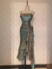 Vintage Elegant Spaghetti Strap Mermaid Ruffles Prom Dress Evening Dress HZ1024