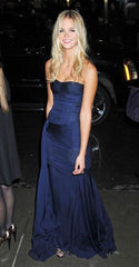 Sexy Mermaid Strapless Floor Length Navy Blue Evening Dress Prom Dresses SD1657