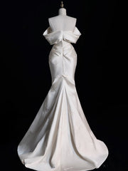 Sexy Mermaid Off The Shoulder Ivory Satin Long Wedding Dresses Brides Dress SD1861