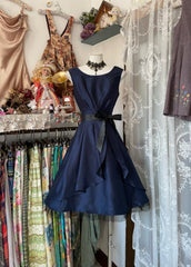 Vintage Fashion A Line Navy Blue Short Length Homecoing Birthday Dress Prom Dresses SD1882