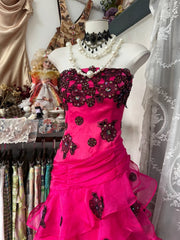 Vintage Fashion Mermaid Strapless Hot Pink Floor Length Evening Dress Prom Dresses SD1887