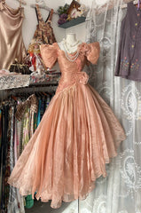 Vintage High Low Short Sleeves Flowers Evening Dress Prom Dresses SD1906