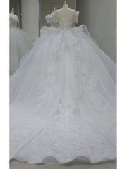 Pretty Ball Gown Off The Shoulder Short Sleeves Sequin White Wedding Dresses Brides Dress SD1954