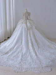 Timeless Ball Gown Scoop Long Sleeves Lace White Wedding Dresses Brides Dress SD1961