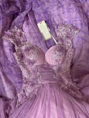 Pretty A line Sweetheart Neckline Long Tulle Lilac Party Dresses Prom Dress SD2035