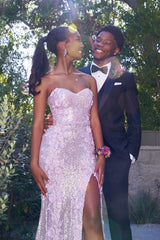Classy Mermaid Sweetheart Lilac Sequin Slit Long Evening Dress Prom Dresses SD2076