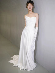 Unique Mermaid Sweetheart Pleats White Satin Ruffles Wedding Dresses SD2091