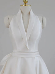 Unique Ball Gown Halter Neckline Satin Pleats White Wedding Dresses SD2113