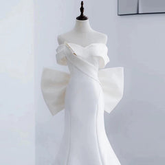 Unique Mermaid Off The Shoulder Long White Satin Wedding Dresses SD2118