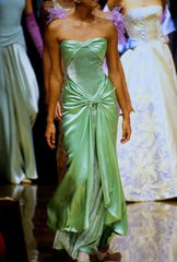 Vintage A line Strapless Satin Long Mint Green Prom Dresses Evening Dress With Fold HZ1024