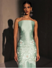 Fancy Mermaid Strapless Neckline Green Satin Long Prom Dress Evening Dress Formal Dress SD2173