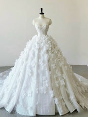 Timeless Ball Gown Sweetheart Sequin Floral White Wedding Dresses Brides Dress SD2313
