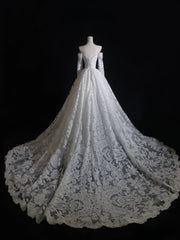 Timeless A line Off The Shoulder White Lace Long Sleeves Wedding Dresses Bridal Dress SD2327