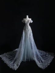 Pretty Mermaid Off The Shoulder Silver Beads Long Prom Dresses Formal Evening Dress SD2333