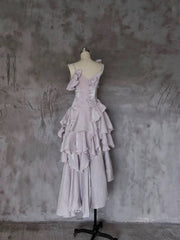 Pretty Irregular Ruffled Suspender Prom Dresses With Detachable Rose Long Birthday Dress For Women SD235