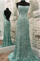 Sexy Mermaid Spaghetti Straps Maxi Long Party Blue Sequin Prom Dresses Evening Dress SD2378