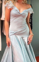 Classy Mermaid Off The Shoulder Light Blue Evening Dress Prom Birthday Dresses