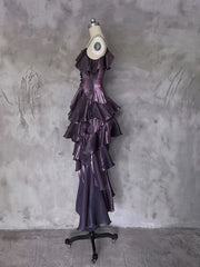 Retro Spaghetti Strap Irregular Ruffled Detachable Rose Design Elegant Satin Evening Dress Prom Dress HZ1024