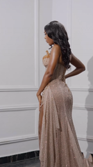Gorgeous Mermaid Spaghetti Straps Floor Length Sequin Slit Evening Dress Prom Dresses SD2402