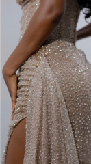Gorgeous Mermaid Spaghetti Straps Floor Length Sequin Slit Evening Dress Prom Dresses SD2402