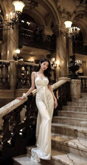 Simple Mermaid Straps Neckline Long Party Dress Satin Prom Dresses SD2433