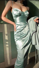 Simple Mermaid Spaghetti Straps Long Party Dress Prom Dresses SD2442