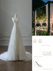 Timeless A Line Sweetheart Lace Tulle White Wedding Dresses Brides Dress SD2472