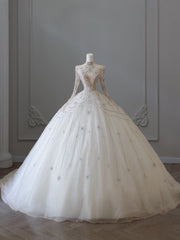 Timeless Ball Gown High Neckline Tulle Long Sleeves Wedding Dresses Bridal Dress SD2475