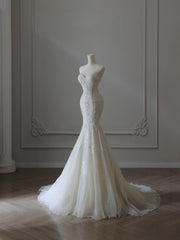 Timeless Mermaid Sweetheart Lace White Wedding Dresses Brides Dress SD2477