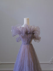 Classy A Line Off The Shoulder Lilac Tulle Long Evening Dress Prom Dresses SD2520