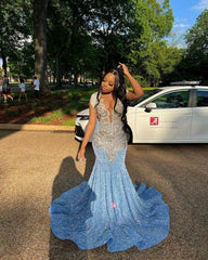 Pretty Mermaid Blue Silver Beads Sequin 18th Birthday Dress Prom Dress Birthday Outfits For Women D2695
