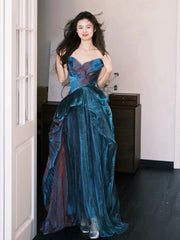 Pretty A Line Sweetheart Ruffles Long Evening Dress Prom Dresses SD2741