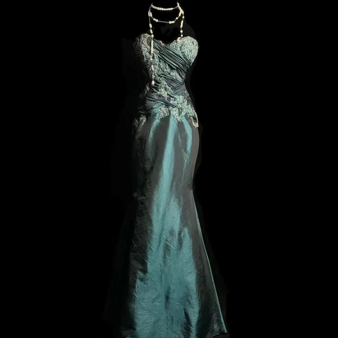 Retro Mermaid Sweetheart Taffeta Long Evening Dress Prom Dresses SD2755