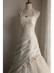 Chic Mermaid Halter Satin Ivory Long Wedding Dress Bridal Dresses SD2758