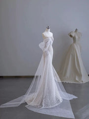 Classy Mermaid Spaghetti Straps White Sequin Long Wedding Dress Bridal Dresses SD2762
