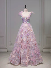 Pretty A Line Spaghetti Straps Pink Floral Long Length Evening Dress Prom Dresses SD2773