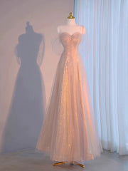 Pretty A Line Sweetheart Pink Sequin Long Length Evening Dress Prom Dresses SD2776