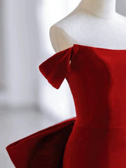 Pretty Mermaid Off The Shoulder Burgundy Satin Long Evening Dress Prom Dresses SD2788