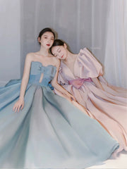 Gorgeous Balll Gown Sweetheart Blue Satin Long Evening Dress Prom Dresses SD2800