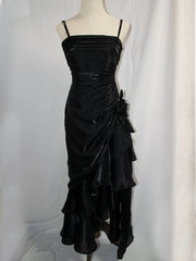Vintage Mermaid Spaghetti Straps Satin Long Party Dress Prom Dresses SD2806